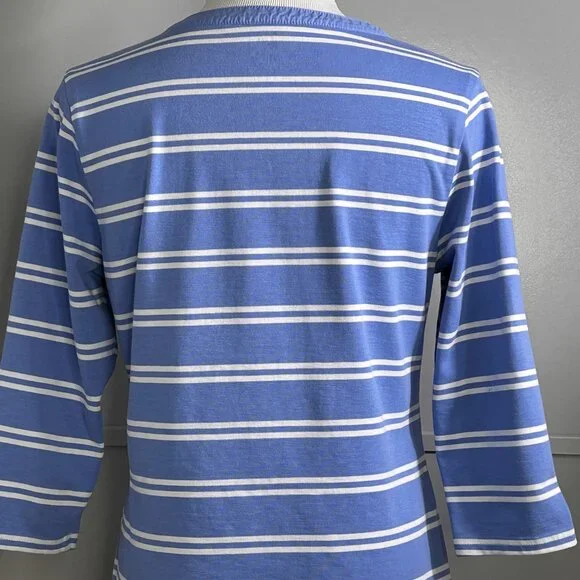L.L. Bean Women's 3/4 Sleeve Top Tee Shirt Blue and White Stripe Size XS Petite - Picture 8 of 10